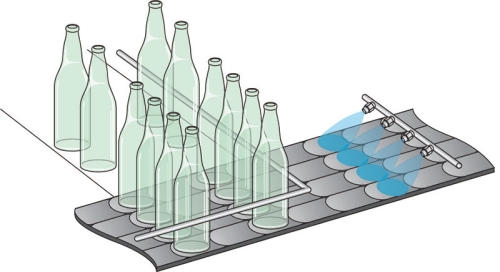 Béc phun thổi chất lỏng khỏi băng chuyền trong ngành thực phẩm, đồ uống